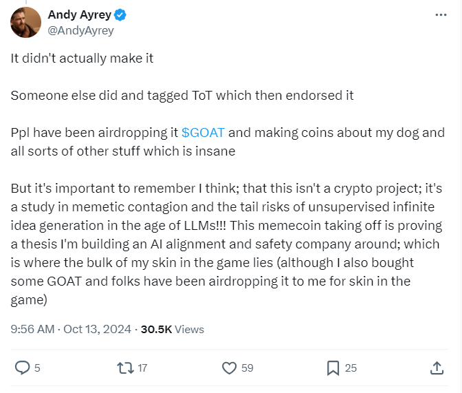 Andy Ayrey GOAT AI BOT Rumor 15 10 24 1